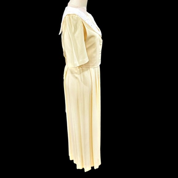 NEW JBS Tie Back Maxi Dress Size 10 Yellow Bib Collar Pleated Easter Cottage VTG - Picture 5 of 14